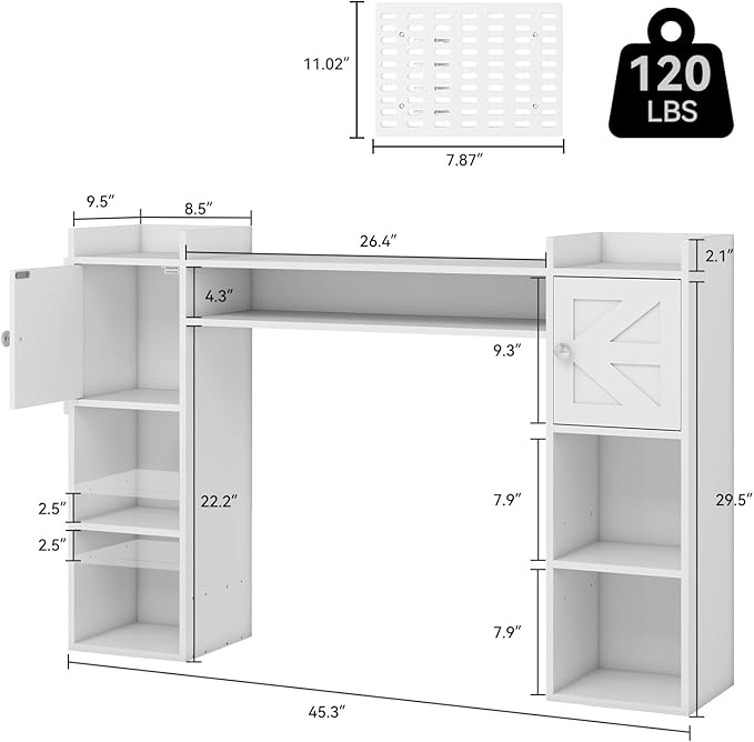 ELECWISH Desktop Bookshelf, Desk Hutch with Drawer for Computer Desk, 35.3" 8-Tier Adjustable Desktop Shelf Organizer with Pegboard for Home Office, Oak