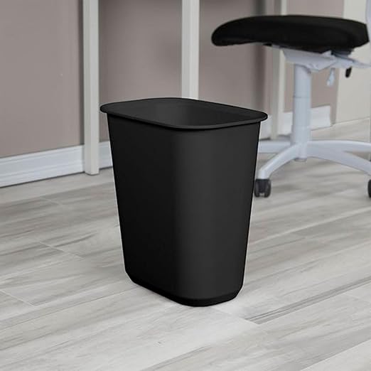 Sterilite 5.5 Gallon Rectangular Wastebasket Easy to Clean Open Top Durable Home Kitchen Trash Bin, Fits 8 Gallon Liner, 18 Pack, Black