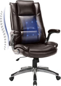 MALOL Leather Executive Office Chair - High Back Home Computer Desk Chair with Padded Flip-up Arms, Adjustable Tilt Lock, Swivel Rolling Ergonomic Chair for Adult Working Study, Brown