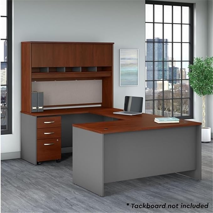 Bush Business Furniture Series C 60W U Shaped Desk with Hutch and Mobile File Cabinet in Hansen Cherry