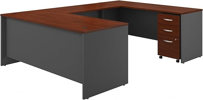 Bush Business Furniture Series C U Shaped Desk with Mobile File Cabinet, 72W x 30D, Mocha Cherry