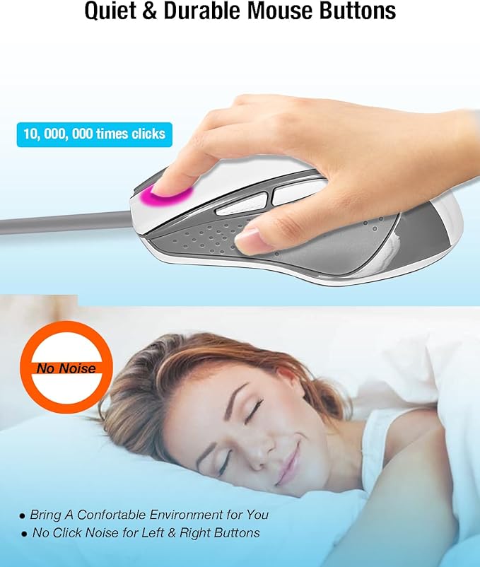 USB C Wired Mouse, Ergonomic Large Size Gaming and Office Mouse with USB C to USB A Adapter for MacBook Pro, iPad Pro, Computer and Laptops-White