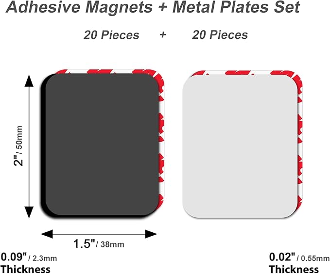 Towjug Adhesive Magnetic Tape and Metal Plate - 20 Flexible Magnets with Iron Sheets for DIY Projects, Classroom Use, Office and Home Organization