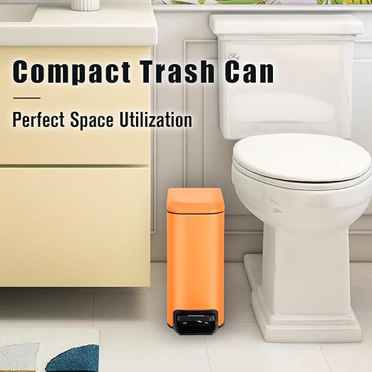 Cesun Slim Step-On Stainless Steel Desk Wastebasket – Matte Orange (1.6 Gal)