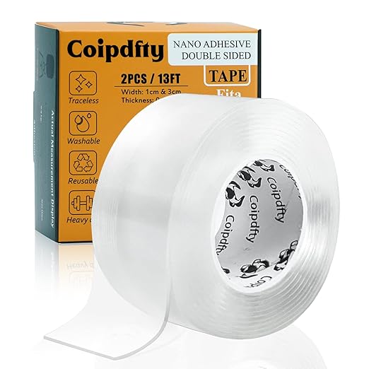 Double Sided Tape Heavy Duty for Wall Decor No Damage to Paint,Clear Removable Mounting Tape,Nano Two Sided Adhesive Tape,Picture Hanging Strips for Posters,Stickers - Bedroom 1Roll(1.58in*6.5FT)