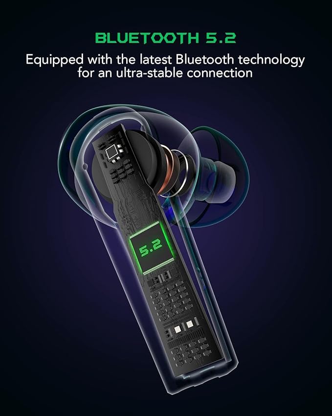 Black Shark Wireless Gaming Earbuds with Charging Case, Hi-Fi Stereo Bluetooth Game Earphones with Noise Cancelling Microphone, IPX5 Waterproof Premium Deep Bass for iPhone Android Sport Workout Music