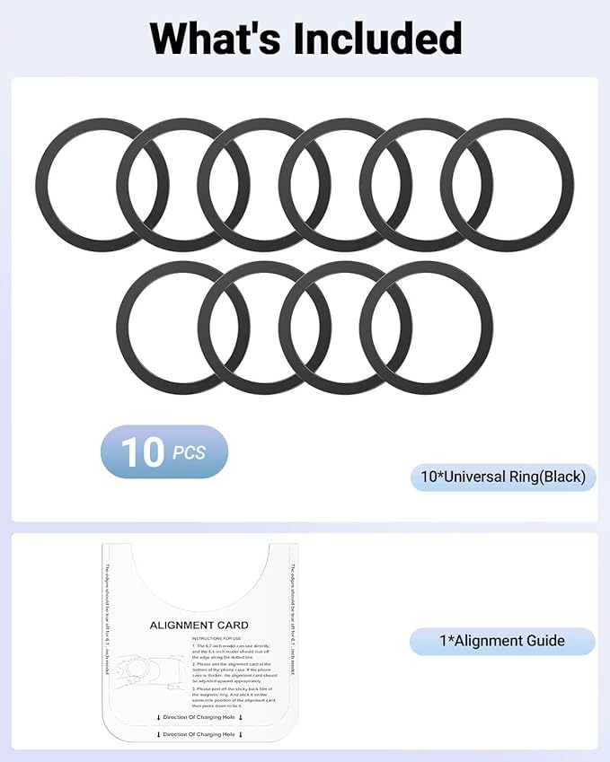 KALAPOP for Magsafe Ring - 10 PCS, Ultra-Thin(0.4mm) Magsafe Sticker, Compatible with iPhone 17/Air/16/15/14/13/12 Series, Samsung Galaxy, Google Pixel Series Black