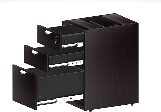 Boss Office Products Holland 71" Executive L-Shape Corner Desk with Storage Pedestal and Lateral File, Mocha