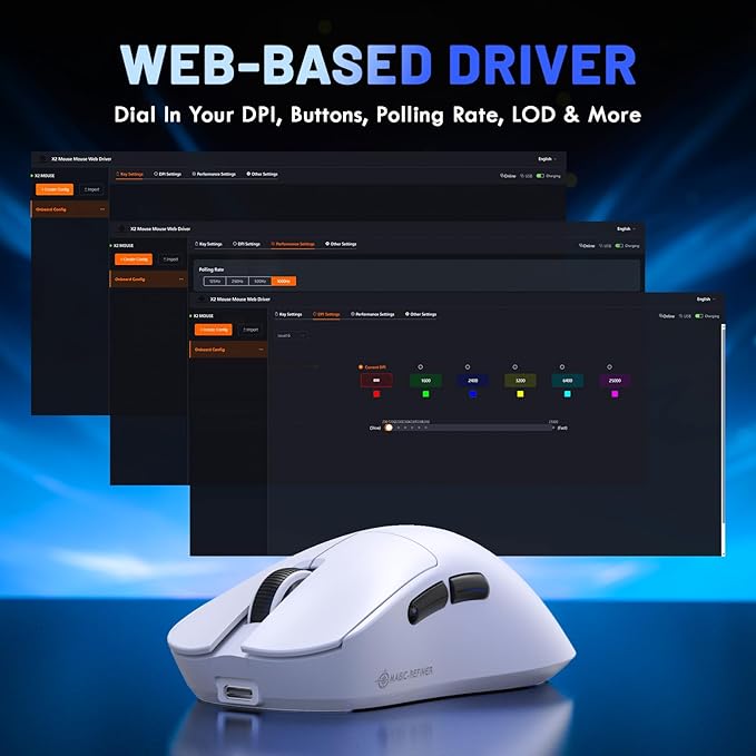 MAGIC-REFINER X2 69g Superlight Wireless Gaming Mouse,BK3633 Tri-Mode BT/2.4G Wireless/Wired Mouse,25000 DPI,1000Hz Polling Rate,500mAh,Med to Large Hand Size,5 Programmable Buttons for PC/Mac,White