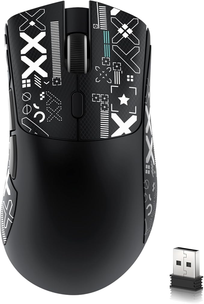 ATTACK SHARK R1 Wireless Gaming Mouse,Tri-Mode Connection (2.4G/Wired/BT5.2),55g Lightweight,18K DPI Optical Sensor,HUYU 20 Million Key Life,Ergonomic Design,for PC/Laptop/Win/Mac(Black+Sticker)