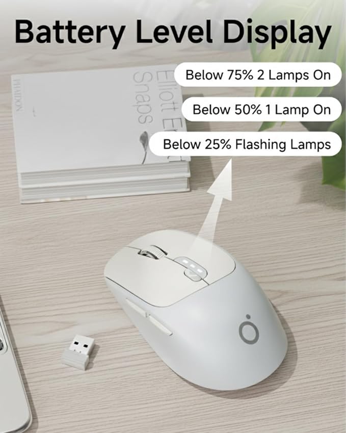 SEUNKWANG EWEADN Q5 Wireless Mouse, Bluetooth & 2.4G Quiet Computer Mouses with Battery Level Display, 1600 DPI, Ergonomic Office Mouse, 6 Button Portable Cute Computer Mouse for Laptop/PC/Mac - Grey