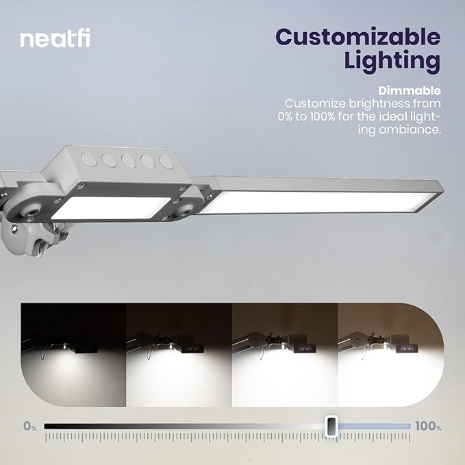 Neatfi LED Desk Lamp | 3,000 Lumens | Dimmable 30W Desk Light | 360 SMD LEDs | CRI 95 | Adjustable Color Temperature | Task Lamp for Home, Office, or Workbench (Silver, 41-Inch, CCT with Clamp)