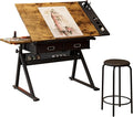 Garvee Height Adjustable Drafting Table, 0-75°Tilting Drawing Desk Artist Table w/Stool, Multifunctional Art Craft Workstation with 2 Storage Drawers for Home Office Reading, Writing, Crafting