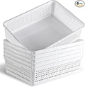 Eslite A4 Size Plastic Storage Basket,Desktop File Paper Letter Organizer Tray, 6-Packs (White)