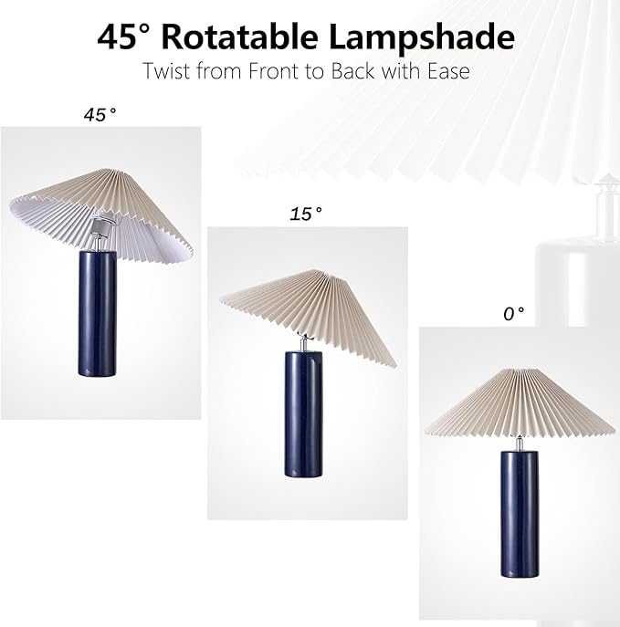 EOEYYOYB Ceramic Table Lamps for Bedroom Set of 2, Adjustable Shade Lamps for Night Stands, Modern Cylindrical Nightstand Table Lamps 5W E26 for Bedroom Bedside Buffet, Blue