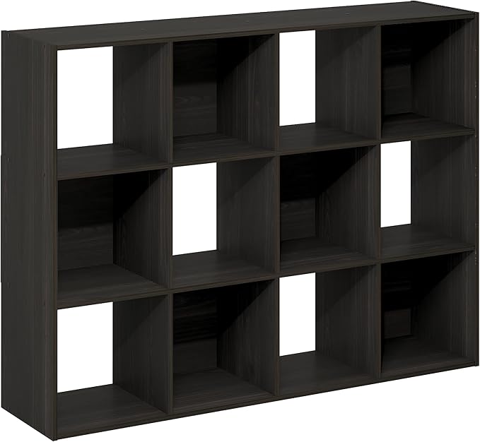 Furinno PELLI Book Shelf, 12-Cube Bookshelf, Cube Storage Organizer Bookcase, 11.7 x 47.6 x 36, for Living Room, Bedroom, Home Office, Espresso