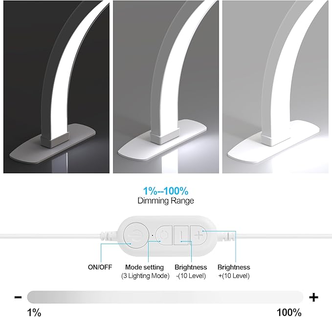 Kadden Foldable Large Half Moon LED Light,29" Arch Light for Table Nail Desk with Phone Stand, Upgrade Arch Light for Nail Techs with Wire Controller for Manicure Tattoo Beauty (White, Large)