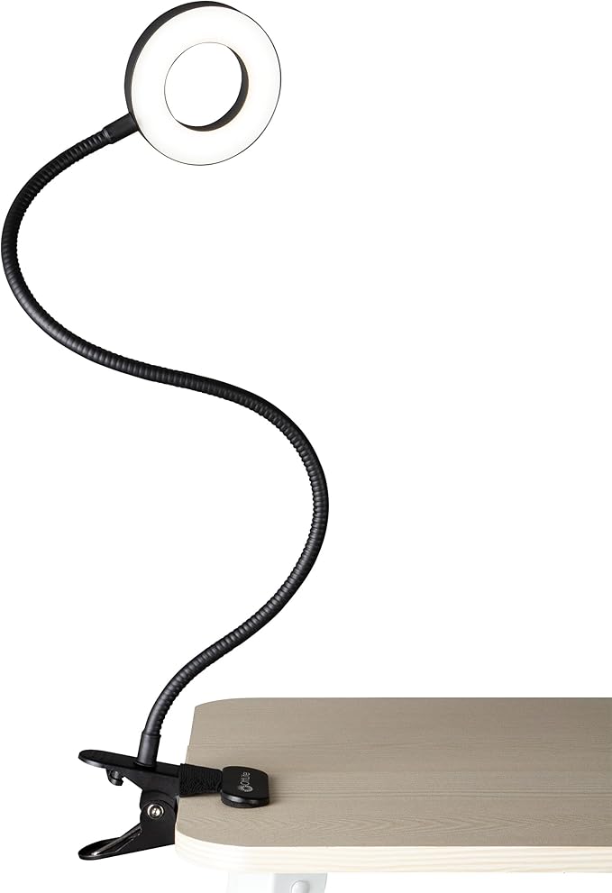 OttLite Capture Clip-On LED Desk Lamp and Ring Light for Desk, Use for Reading, Selfie, for Computer, ClearSun LED Technology, Dimmable with 3 Color Modes