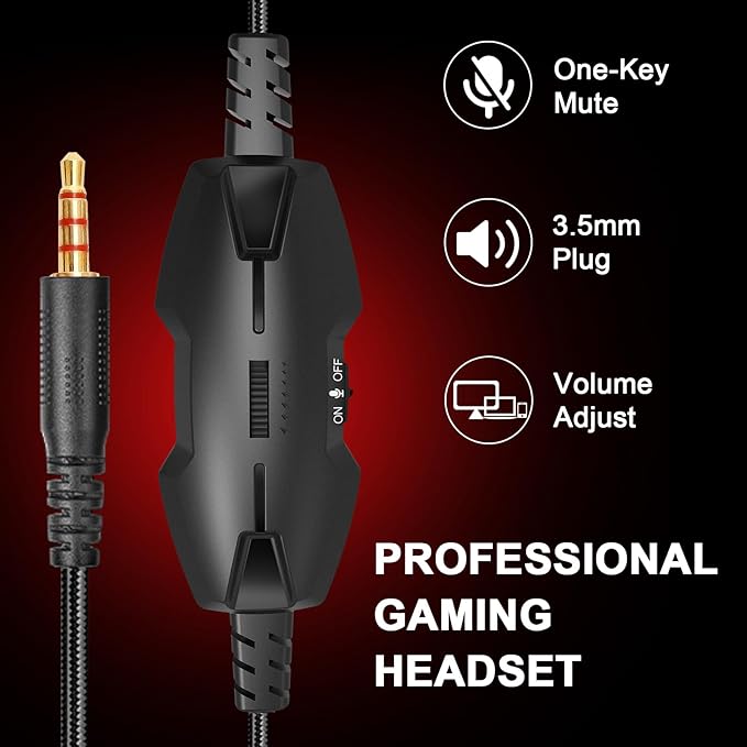 IMYB A88 Gaming Headset with Mic for Ps5, Pc, Xbox One Series X/s, Ps4, Switch, Stereo Wired Noise Cancelling Headphones with Microphone for Computer, Laptop, Mac, Nintendo, Games (Red)
