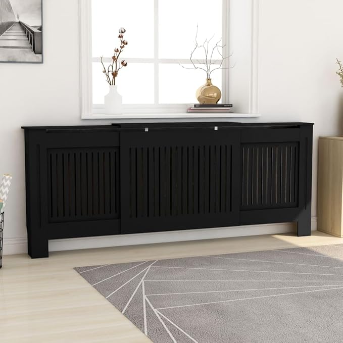 MDF Radiator Cover Cabinet Shelf, Heater Heating Side Stand Radiator Cover Living Room Furniture Decor, Black 80.7"x8.1"x32.1",-452