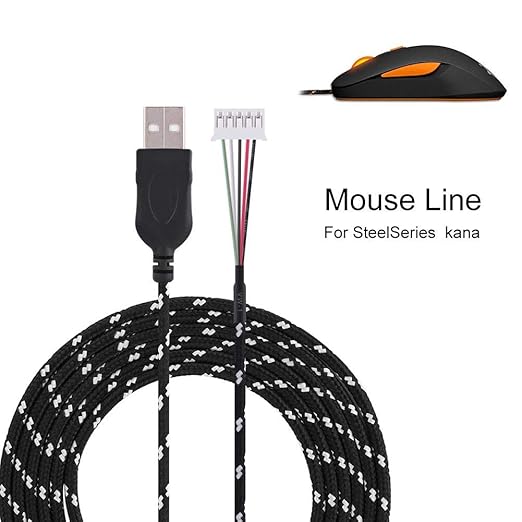 Richer-R 2.2 Meters USB Mouse Lines Wire Mice Cable Replacement Part Repair Accessory for Steelseries kana Mouse(Black+White)