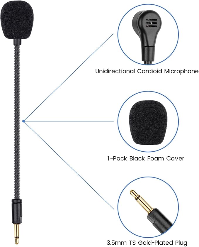 Kaira Pro Mic Replacement for Razer Kaira Pro Wireless Gaming Headset, 3.5mm Detachable Noise Cancelling Microphone Boom for Xbox One, PS4, PS5, PC