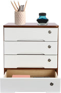 Lockable Desk Organizer Wooden Desktop Drawers Office Flat Files Storage Box Locking Countertop Storage Cabinet (Walnut + White, 4-Tier)