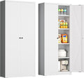 INTERGRAET 63" H Pantry Cabinet, Kitchen Pantry Storage Cabinets with 2 Doors and 4 Shelves, Metal Storage Cabinet,Cupboard for Home,Kitchen,Living Room/Dining, White