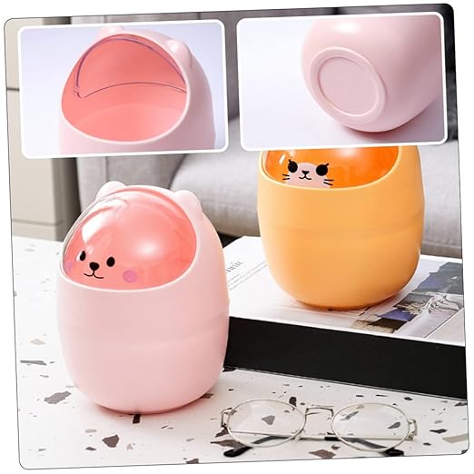 LABRIMP Slim Desktop Trash Bin Mini Trash Can for Bedroom Adorable Bear Design