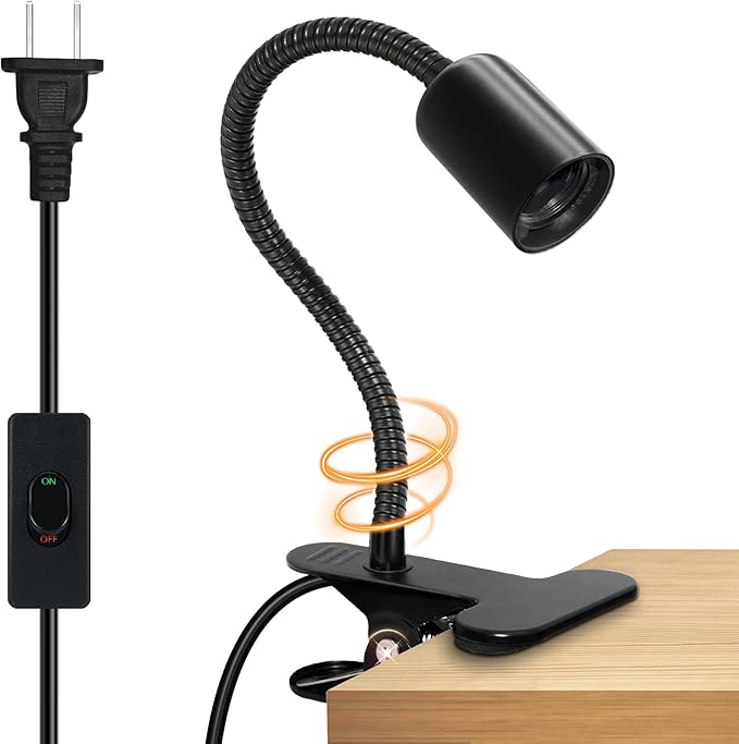 E26/E27 Clip-On Bulb Holder With 7.2Ft Switch Cable - Flexible Desk Lamp With Metal Clip, 9MM&35CM Thickened Lengthened Gooseneck Clamp Light Socket for Bedside Table