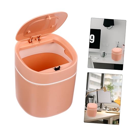 1pc Slim Desktop Waste Bin Garbage Barrel Mini Trash Can Lid for Bathroom Kitchen Study Unique Shape Quality Performance