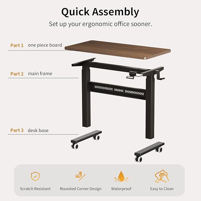 WALKINGDESK Mobile Walking Pad Desk with Wheels, Pneumatic Small Rolling Standing Desk Riser Height Adjustable (28-43.7") for Treadmill, Portable Computer Table for Home Office, Black Walnut