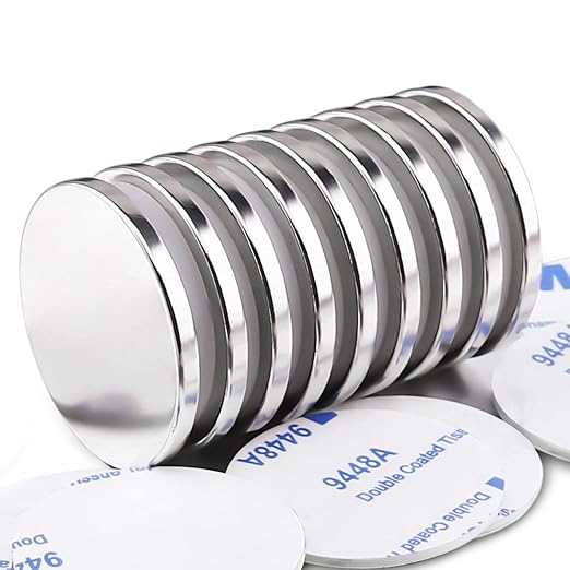LOVIMAG Super Strong Neodymium Disc Magnets, Powerful Rare Earth Magne with Double-Sided Adhesive for Fridge, DIY, Building, Scientific, Craft, and Office Magnets - 1.26 inch x 1/8 inch, Pack of 9