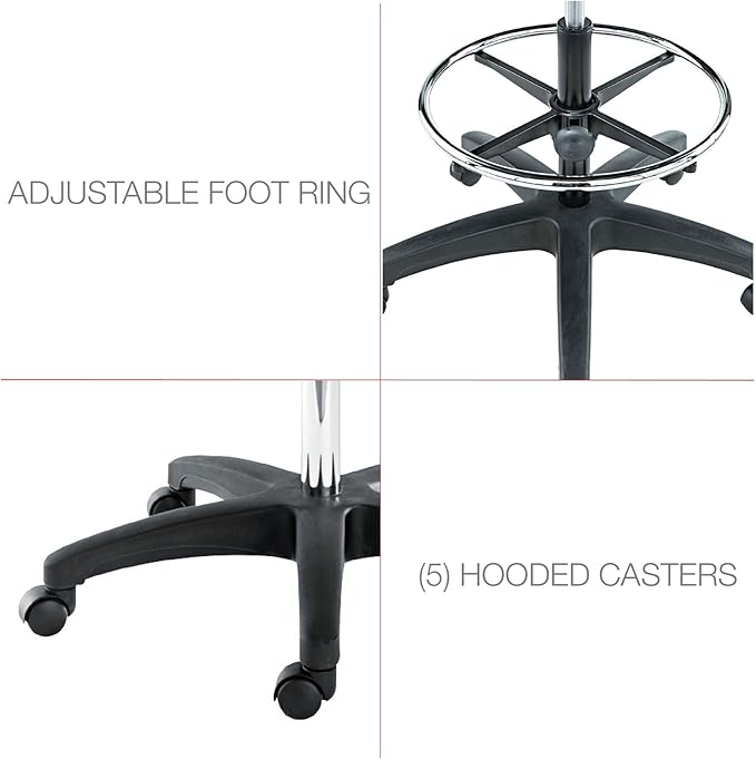 Alera Interval Series Swivel Task Stool, PVC-Free Faux Leather, Black
