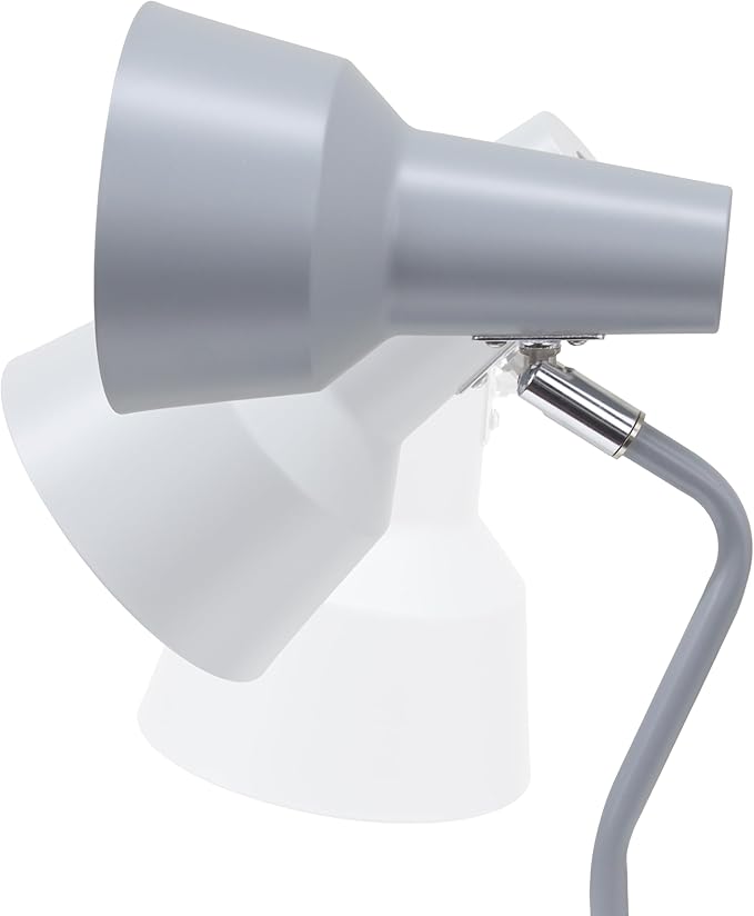 Simple Designs LD1072-GRY 15.2" Sleek Essentials Metal Cone Shade Desk Lamp with Adjustable Shade and Dual USB Ports, for Office, Desk, Nightstand, Dorm, Gray
