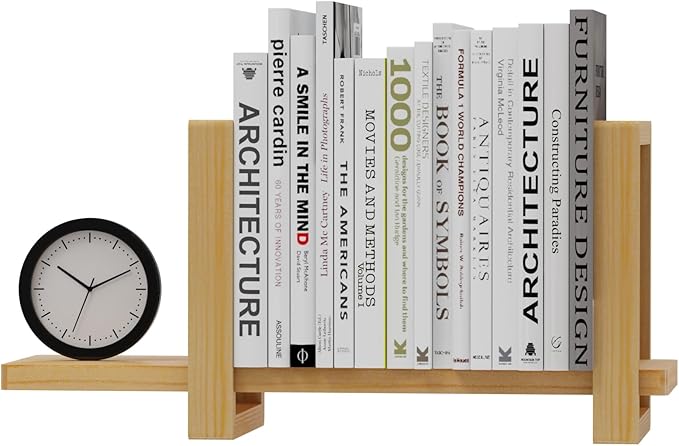 100% Solid Wood Adjustable Desktop Bookshelf, Retro Tabletop Bookshelf, Desk Shelf Living Room, Home, Office, Perfect for Magazine, Books, Cookbooks, No Tools Required to Assemble (Yellow)