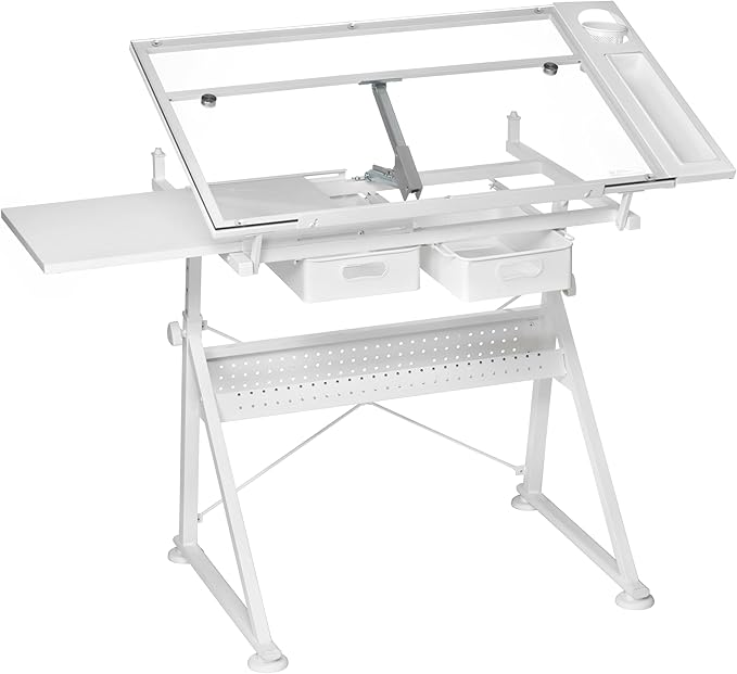 Artist's Loft Artists Loft Desk, Tilting Glass Top Adjustable Drafting Table, White, 55.9" x 23.6", 1-Pack