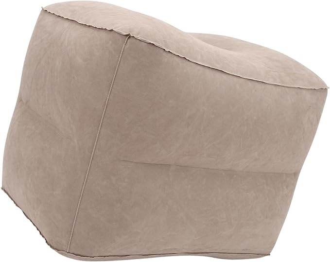 Foot Rest Pillow Inflatable Two Layer Single Air Valve PVC Flocking Portable Reducing Fatigue Airplane Foot Pillow for Office Home Travel (Grey)