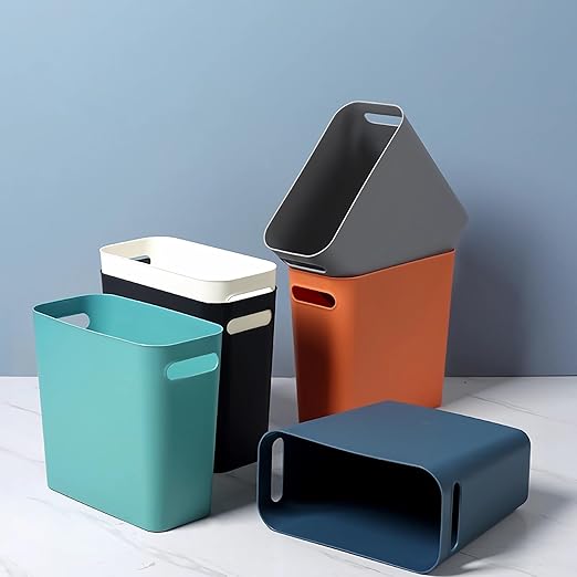 Small Black Trash Can Wastebasket, Plastic Garbage Can Waste Basket for Narrow Spaces Bathrooms Laundry Room Kitchens Offices Kids Rooms, 1.8 Gallon (Black)