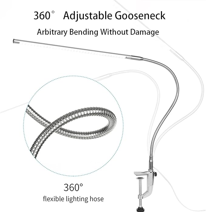Brokimis Nail Desk Lamp with Clamp, New Upgrade 8-10W Dimmable LED 360° Flexible Gooseneck Nail Tech Table Desk Light for Manicure Reading Eyebrow Tattoo