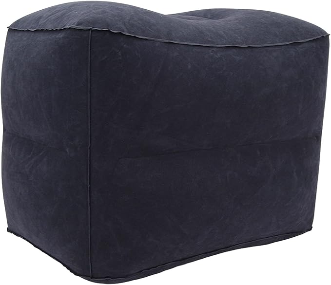 Foot Rest Pillow Inflatable Two Layer Single Air Valve PVC Flocking Portable Reducing Fatigue Airplane Foot Pillow for Office Home Travel (Dark Blue)