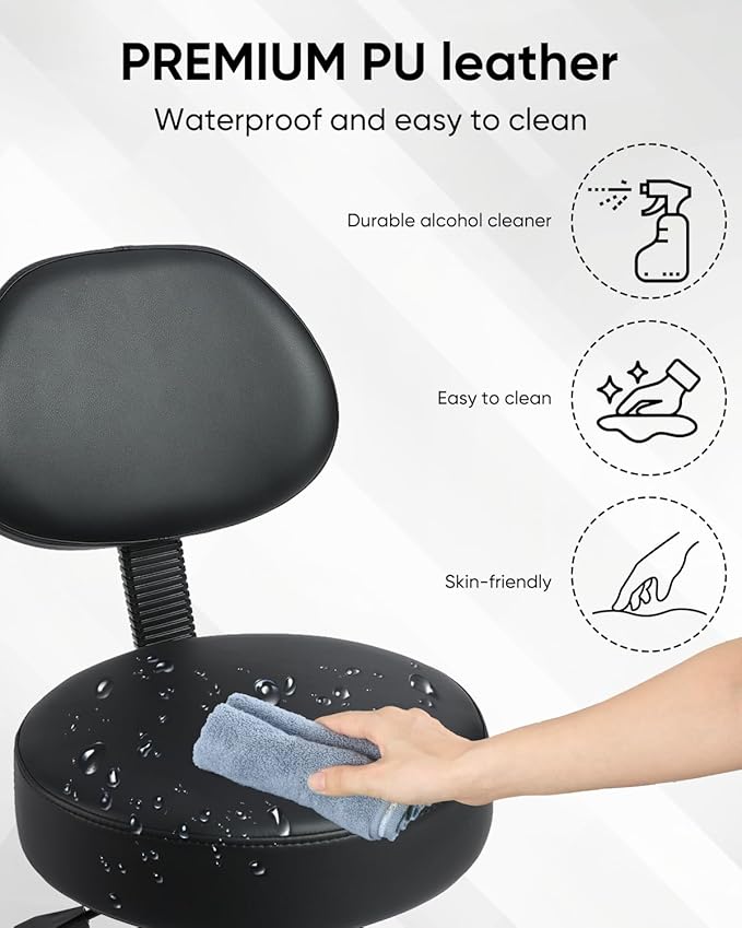 Rolling Stool with Wheels,360° Swivel Tattoo Chair,Adjustable Heavy Duty Office Stool for Guitar Tattoo Shop（Black）