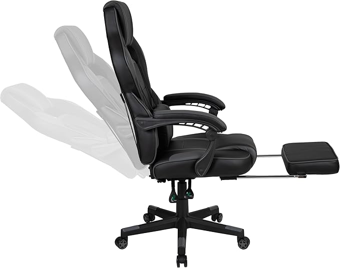 Flash Furniture Black Gaming Desk with Cup Holder/Headphone Hook/2 Wire Management Holes & Black Reclining Back/Arms Gaming Chair with Footrest