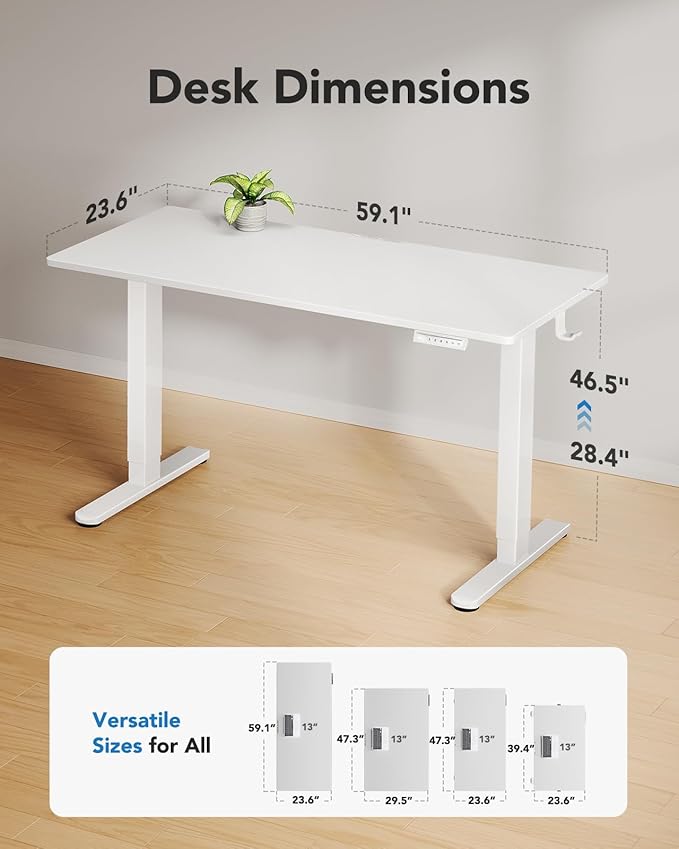 HUANUO Electric Standing Desk, Whole Piece Desktop, Adjustable Height Computer Desk, 4 Height Memory Settings, Sit Stand Up Desk for Home Office, 60" x 24", Light Vintage