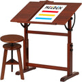 MEEDEN Vintage Wood Drafting Table & Stool Set, Artist Drafting Chair and Craft Table with Adjustable Height, Tiltable Tabletop for Artwork, Graphic Design, Writing