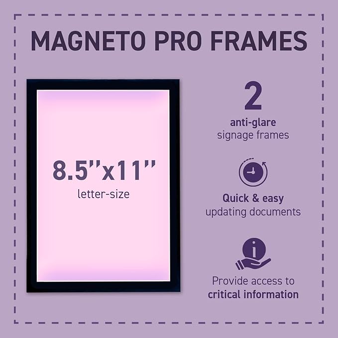 DJOIS by Tarifold - Magnetic Document Display Pocket - Non-Glare Material - Letter-Size - Pack of 2 - Full Magnetic Backing - Portrait or Landscape - Made in Denmark - Black Frame
