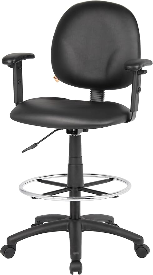 Boss Office Products B1691-CS Stand Up Caressoft Drafting Stool with Adjustable Arms in Black, Vinyl