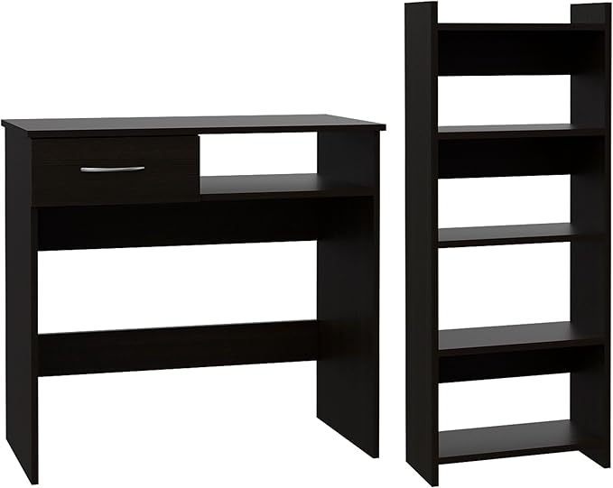 Tuhome Vizcaya Office Set with Single Drawer, Keyboard Tray, Freestanding Bookcase, Modern and Compact Home Office Solution