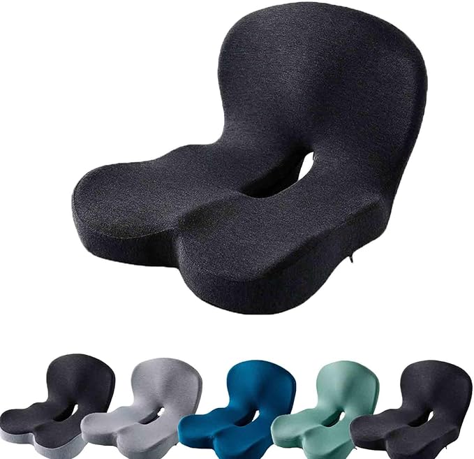 Aurorize Back and Seat Cushion, Office Chair Cushion Car Seat Cushion, Ergonomic Memory Foam Seat Cushion Comfortable Non-Slip Lumbar Support, Suitable for Car and Office (Dark Gray)