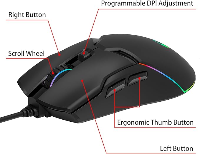 Wired Ergonomic Mouse,Gaming Mouse All Keys are editable, 12 Backlit Modes,8000 DPI Wired Optical Mouse,Software Supports DIY Keybinds Button for Gamer Bigger and Office